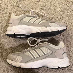 Adidas Light Gray and White Mesh Suede Runner Sneakers
